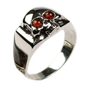   Amber and Sterling Silver Skull Mens Ring Sizes 5,6,7,8,9,10,11,12