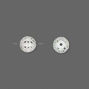  #4748 8mm Bead, silver plated brass, filigree round 15 beads 