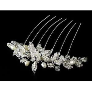Stunning Silver Floral Bridal Hair Comb Rhinestones & Swarovski 