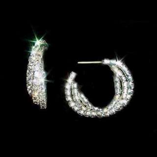 Swarovski Crystal Rhinestone Triple Hoop Twist Earrings  