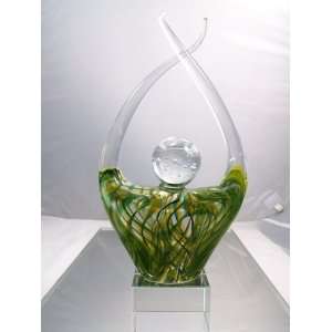  Murano Design Forest Green Swirls Glass Sculpture E 52 