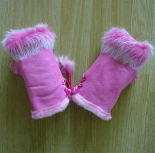 Rosy Rabbit Fur Hand Wrist Warmer Fingerless gloves  