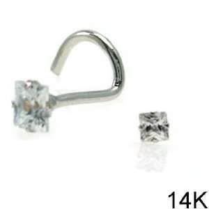 14k White Gold Nose Screw Prong Settings with Clear CZ, 2X2mm   Sold 
