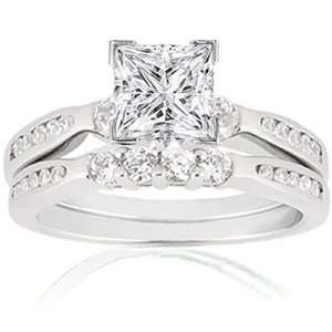  1.65 Ct Princess Cut Diamond Engagement Wedding Rings Set 