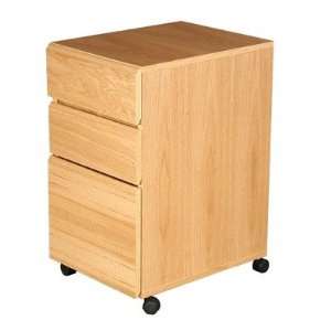   Real Oak Wood Veneer Three Drawer Mobile File Cabinet