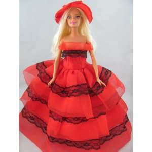 com Barbie Doll Red Dress Multilayer Fits 11.5 Barbie Dolls (No Doll 