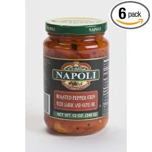 Napoli Roasted Pepper Strips in Garlic and Olive Oil 10oz (Pack of 6 
