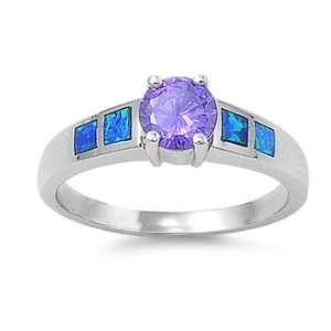  Sterling Silver Ring in Lab Opal   Blue Opal, Amethyst   Ring 
