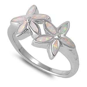 Sterling Silver Ring in Lab Opal   Plumeria   Ring Face Height 12mm 