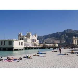  Sunbathers on Beach Near the Pier, Mondello, Palermo, Sicily 