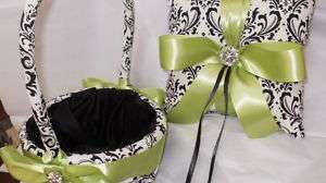 Damask Ring Bearer Pillow Flower Girl Basket Lime Green  