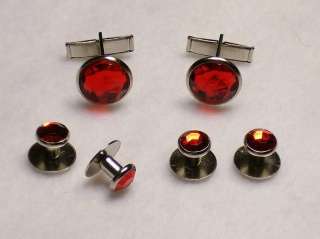 Cufflinks and Tuxedo Studs Silver Ruby Red New  