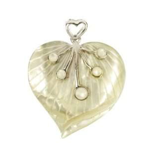   Mother of Pearl with Sterling Silver Floating Heart Pendant Jewelry
