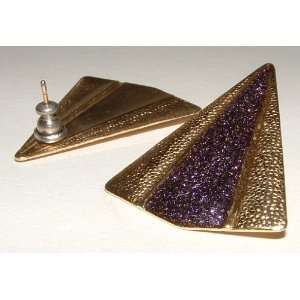    Royal Purple Glitter & Gold Tone Pierced Earrings 