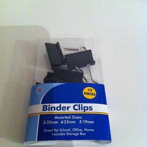 12 BINDER CLIPS ASST SIZES FOR SCHOOL, OFFICE, HOME  