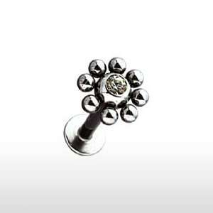 14g Labret Stud Lip Ring Piercing with Steel Balls and Clear Gem 14 