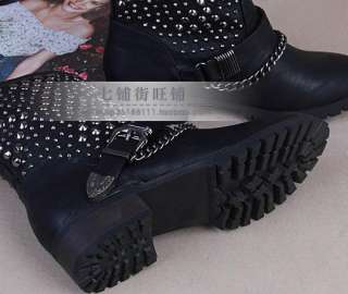 Sexy Studs Buckle Strap Low Heel Motorcycle Military Ankle Boots Shoes 