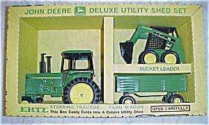 70s John Deere Deluxe Utility Shed Tractor Wagon Set Diecast Ertl Toy 