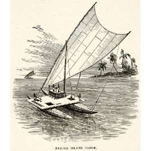 1881 Print Fiji Island Canoe Boat Sail Pontoon Mast Deck Pacific Ocean 