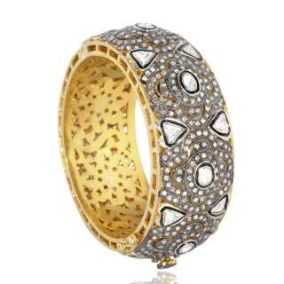 925 Sterling silver gold layered cz rose cut bracelet bangle free size 