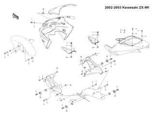 Kawasaki ZX9R 02 03 Fairing Bolts bolt set Screws kit  