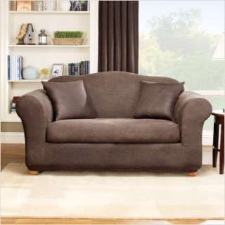 Sure Fit Stretch Leather 2 Piece Loveseat Slipcover Brown (Box Cushion 