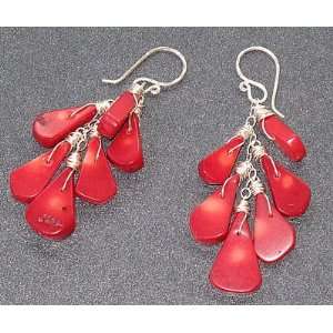   Gold Filled Earrings Smooth red coral drops linked together Jewelry