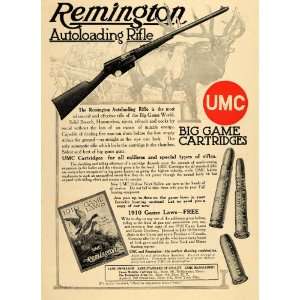  1910 Ad Remington Autoloading Rifle Big Game Cartridges 