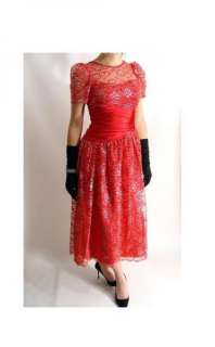   Christmas Red Silver Lace Sweetheart Prom Party Holiday Dress M  