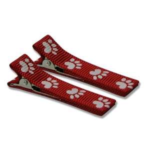  Red with White Paw Prints Barrette Beauty