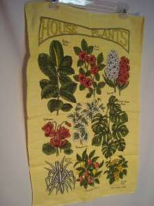 Vintage Irish Linen Yellow Tea Towel  House Plants  