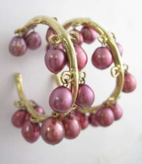  You are bidding on DESIGNER Gold Tone Berry Bead Hoop Earrings 