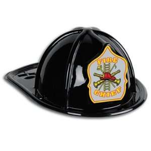  Black Plastic Fire Chief Hat (silver shield) Party 