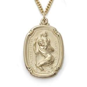 24K Gold Over Sterling Silver 1 Shield Engraved St. Christopher Medal 