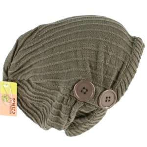   Beanie with Button Gray Slouchy Baggy Style Skull Cap Ski Hat Ribbed