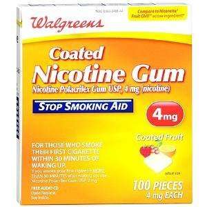   Nicotine Gum 4 mg Coated, Fruit, 100 ea Health 