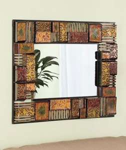    SQUARE ABSTRACT MODERN ART METAL EMBOSSED WALL MIRROR DECOR NEUTRAL