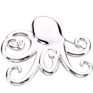  Sterling Silver Octopus Brooch Pin Pendant Diamond 
