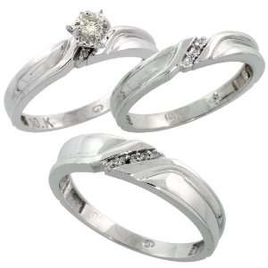 Sterling Silver 3 Piece Trio His (5mm) & Hers (3.5mm) Diamond Wedding 