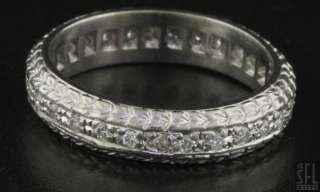 HEAVY PLATINUM 0.58CT DIAMOND CARVED MENS WEDDING BAND RING  