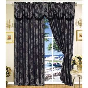  Black Jacquard Floral Curtain Set