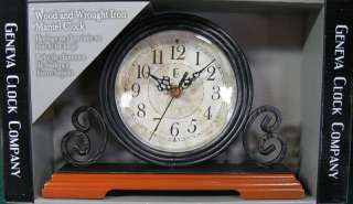 Geneva Analog Wood & Wrought Iron Clock Quartz Great For Desk Table 