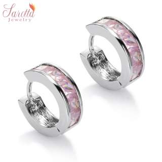   Pink Sapphire White Gold GP Hoop Round Earrings Fashion Jewelry  
