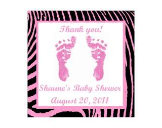 Pink Feet Girl Zebra Print Personalized Baby Shower Thank You Magnet 