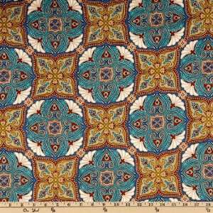  43 Wide Arabesque Gothic Tiles Sapphire Fabric By The 
