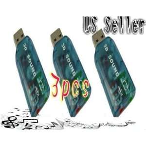  3 x USB 2.0 External Sound Card 3D Audio 5.1 Adapter for 