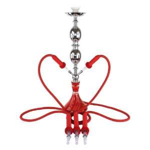  New 3 Hose 31 Red Hookah Glass Base Chrome Stem and 