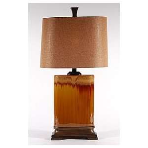   Oval Caramel Colored Drip Glazed Pottery Table Lamp