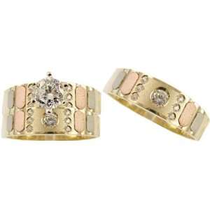 14k Tricolor Gold, Trio Three Piece Wedding Ring Set with Lab Created 