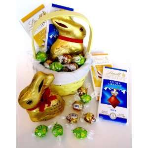 Deluxe Yellow Wicker Woven Basket Filled With Lindt Premium Chocolates 